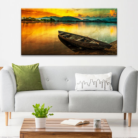 Deserted Riverside Boat at Dusk Wall Decor
