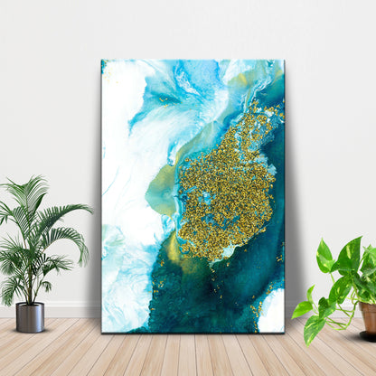 Aqua Gold Abstraction Canvas Wall Art with Elegance
