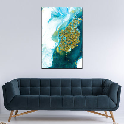Aqua Gold Abstraction Canvas Wall Art with Elegance