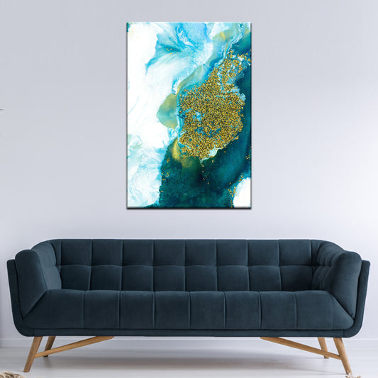 Aqua Gold Abstraction Canvas Wall Art with Elegance