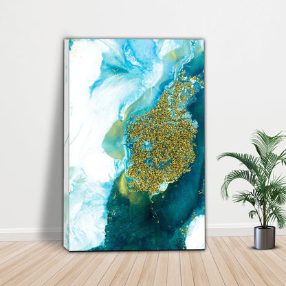Aqua Gold Abstraction Canvas Wall Art with Elegance