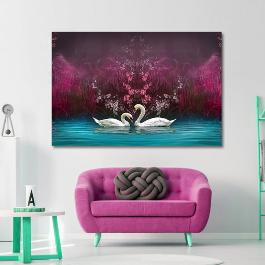 Romantic Swan Serenade Canvas Wall Art