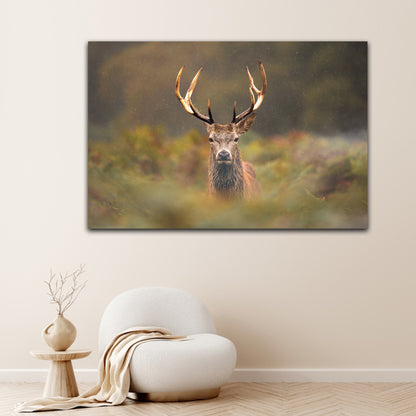Deer with Antlers in Misty Forest Canvas Wall Art