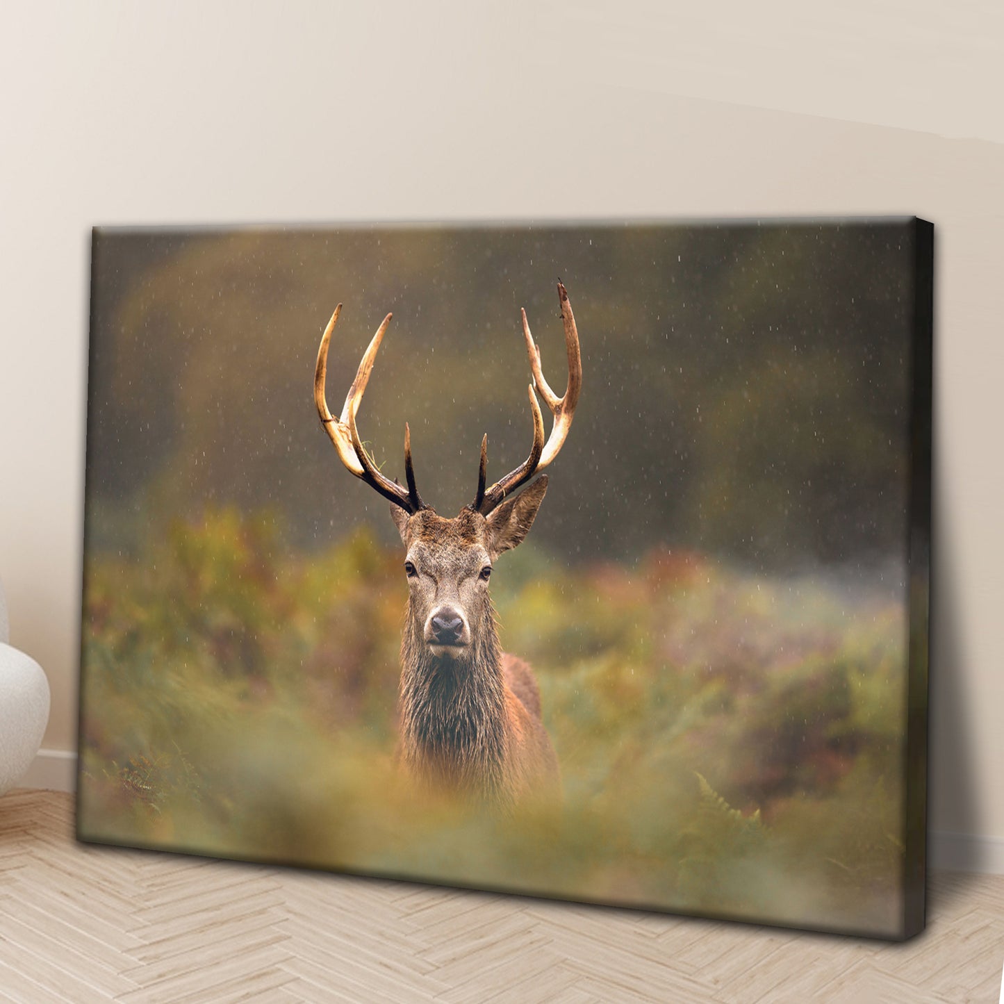 Deer with Antlers in Misty Forest Canvas Wall Art