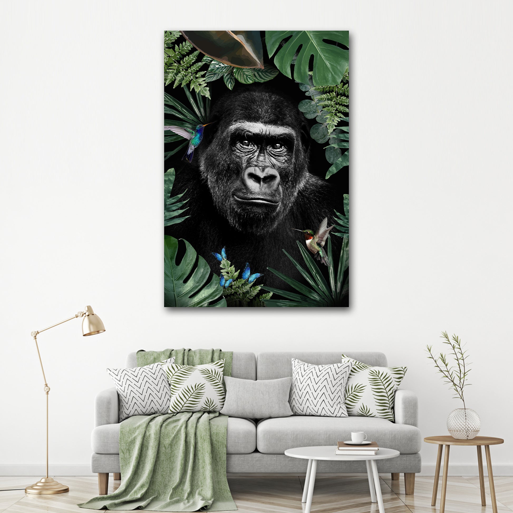 Green-Hued Forest Monkey Canvas Wall Art