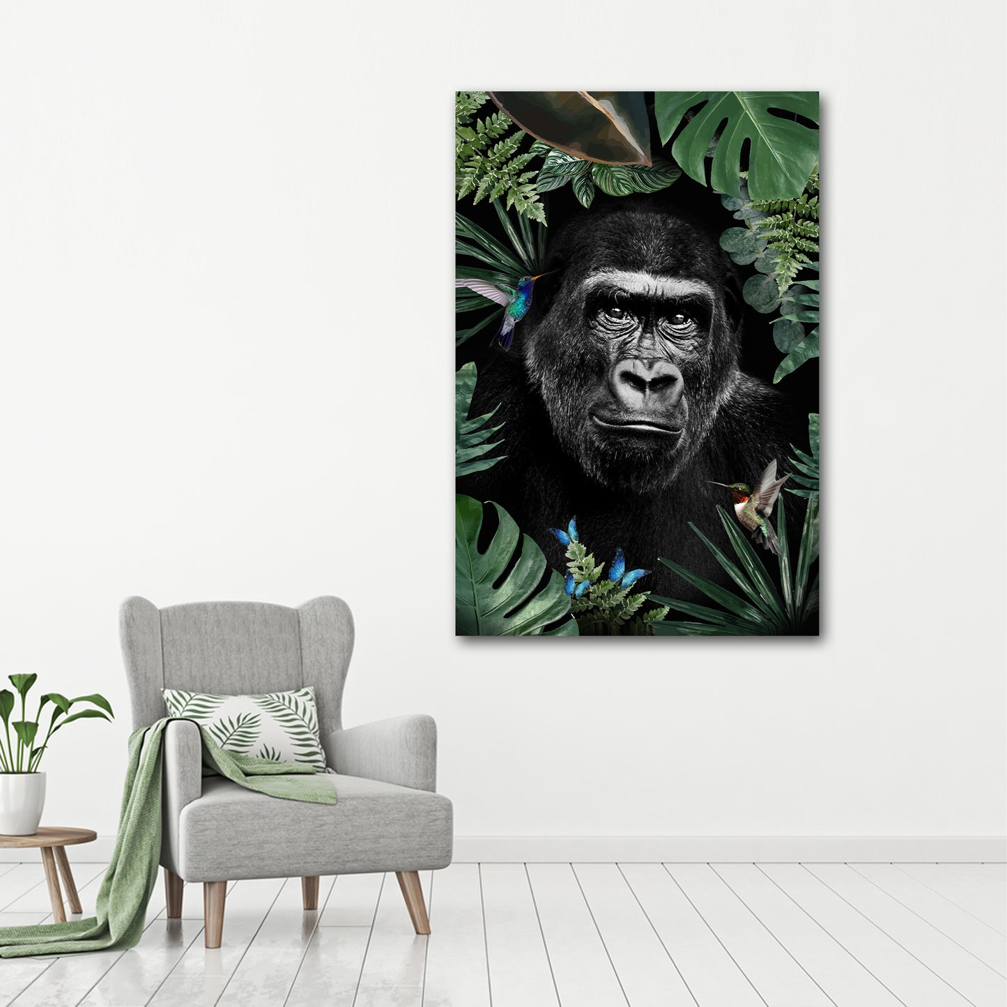 Green-Hued Forest Monkey Canvas Wall Art