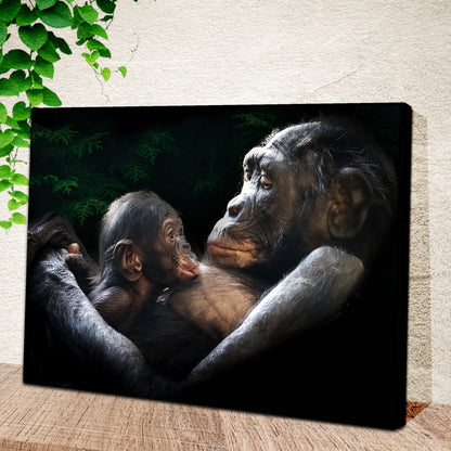 Monkey Motherly Love Canvas Wall Art