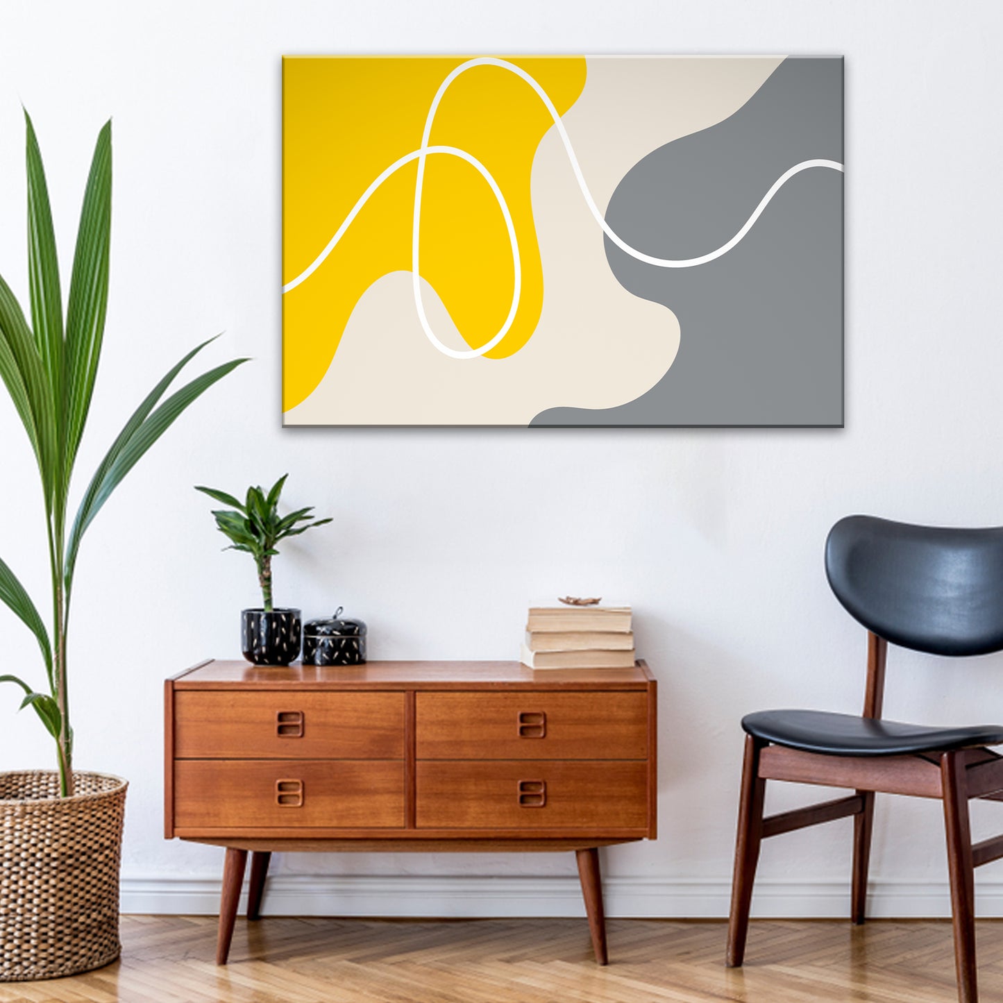  Abstract Yellow and Grey Linear Composition  Wall Art 