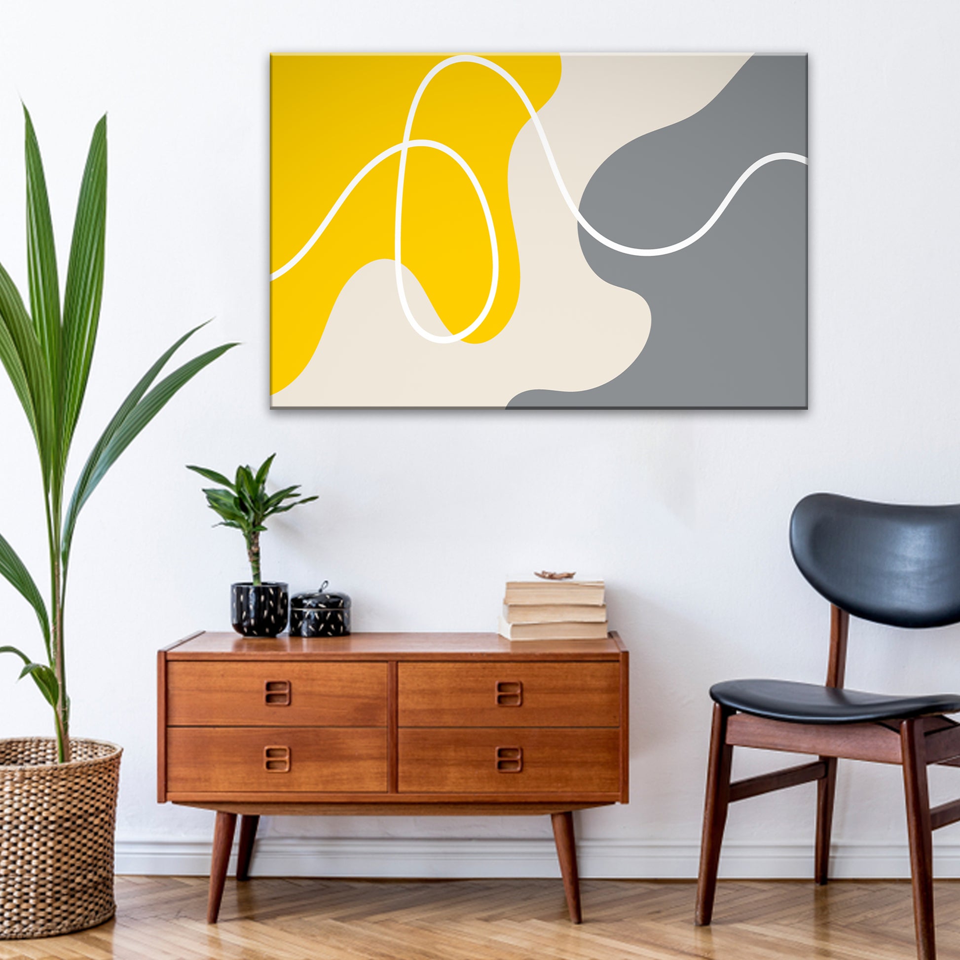  Abstract Yellow and Grey Linear Composition  Wall Art 