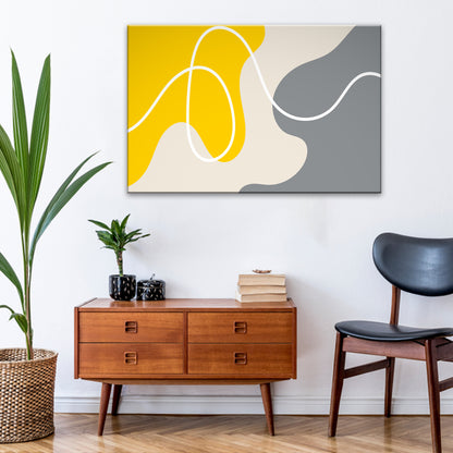  Abstract Yellow and Grey Linear Composition  Wall Art 