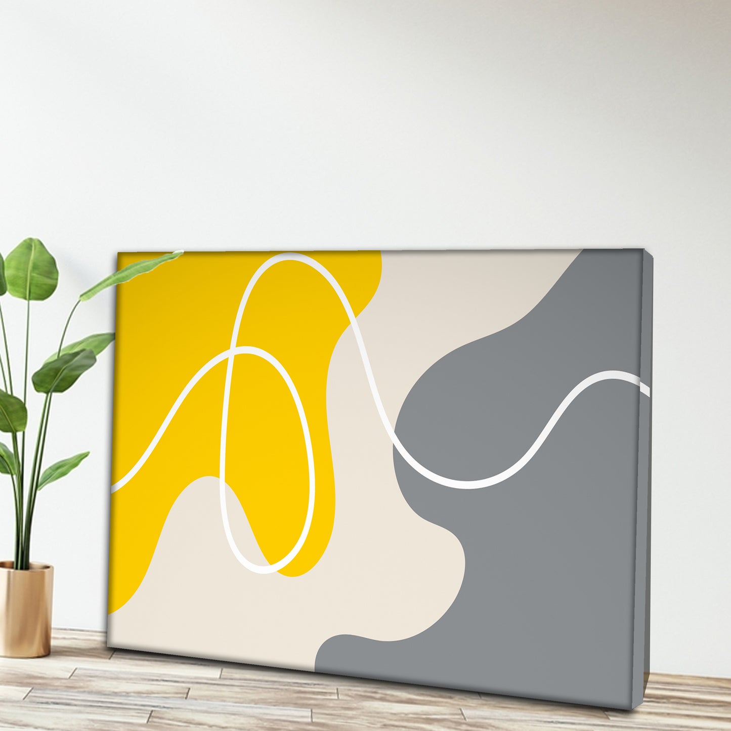  Abstract Yellow and Grey Linear Composition  Wall Art 