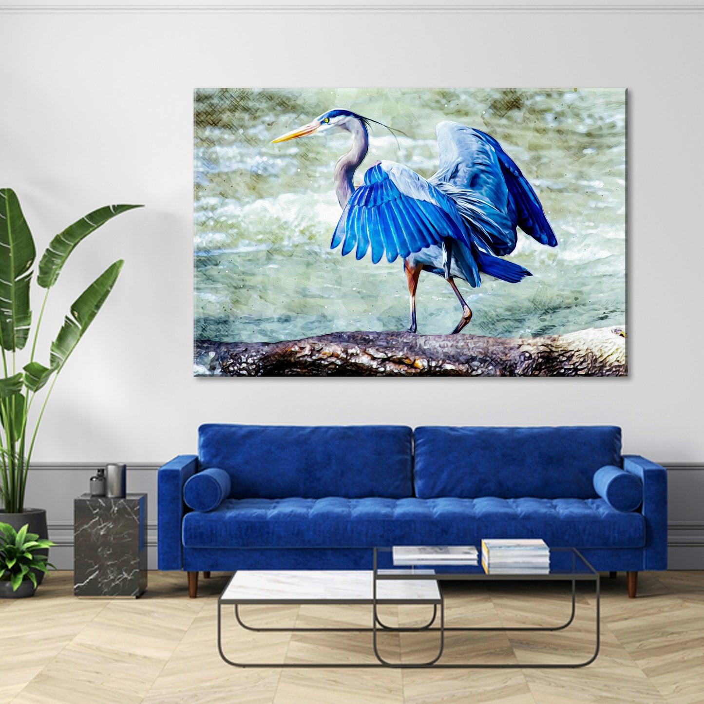Beach Blue Heron Majesty Canvas Wall Art II