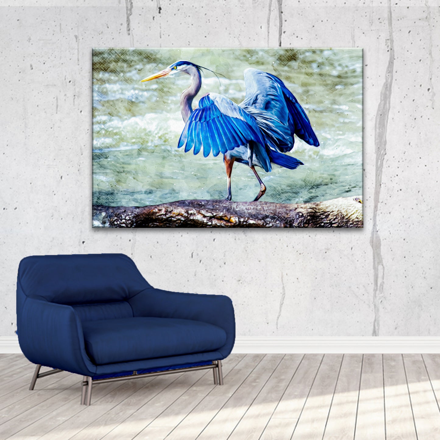 Beach Blue Heron Majesty Canvas Wall Art II