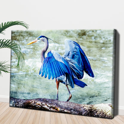Beach Blue Heron Majesty Canvas Wall Art II