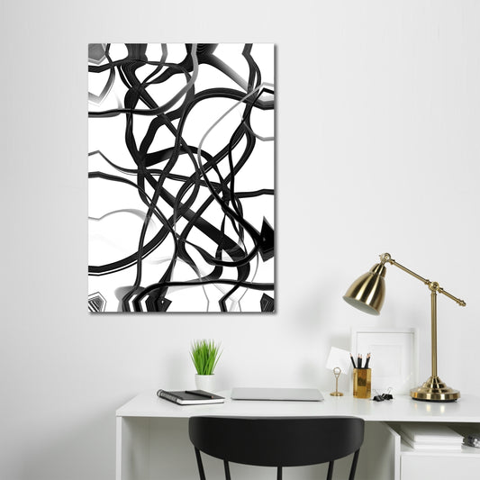 Contrast in Lines Abstract Black and White Art on Canvas