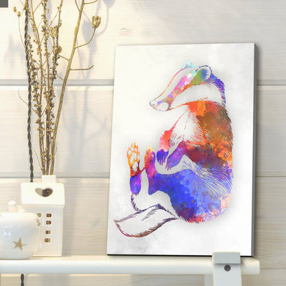 Abstract Watercolor Badger in the Forest Canvas Art