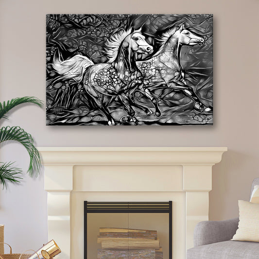 Abstract Equine Elegance Running Horses on Canvas