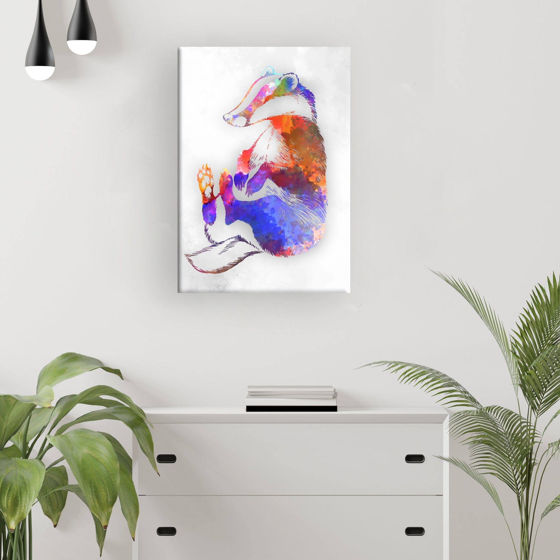 Abstract Watercolor Badger in the Forest Canvas Art