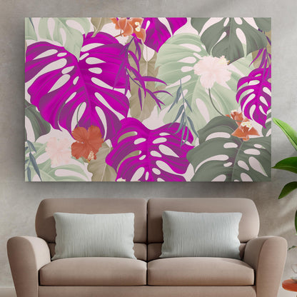 Tropical Foliage Fiesta Colorful Monstera Tropical Leaves Canvas Wall Art