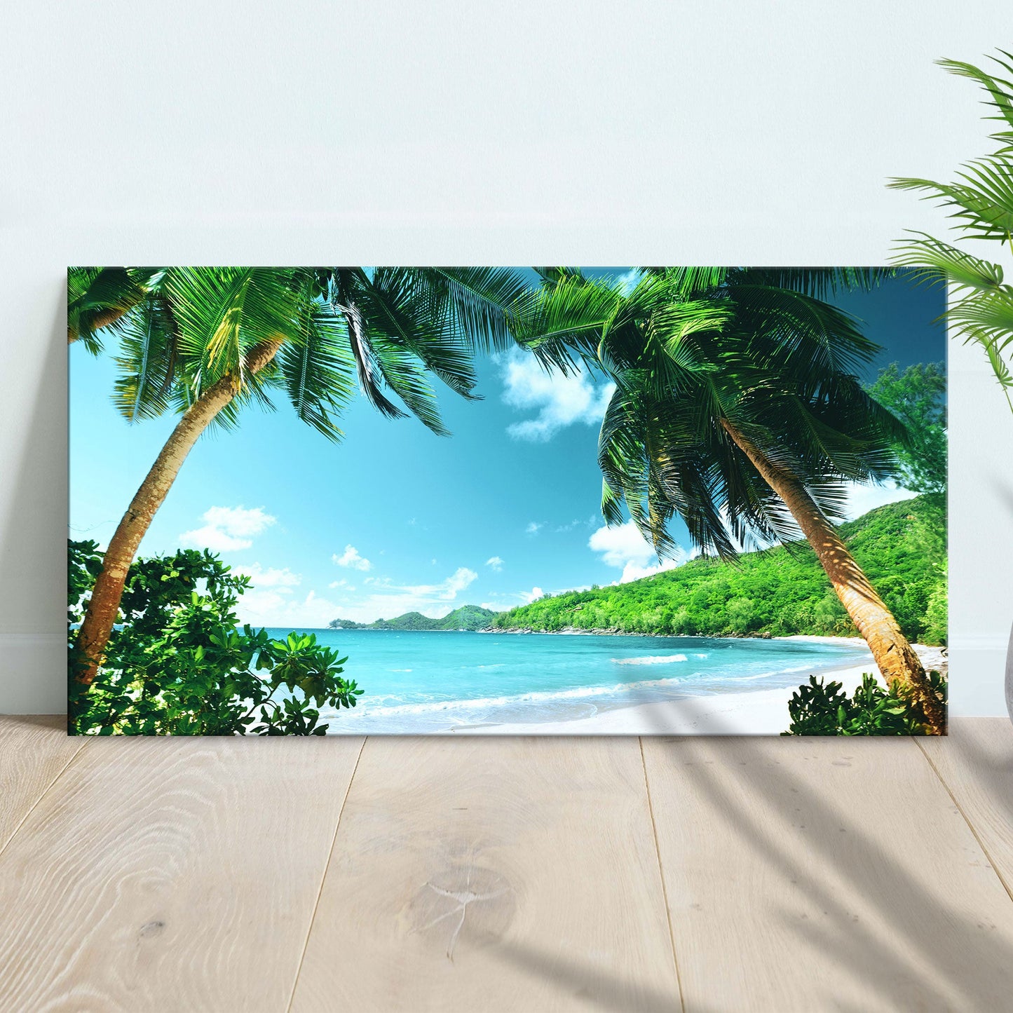 Tropical Tranquility Coconut Trees and Tropical Beach Canvas Wall Art