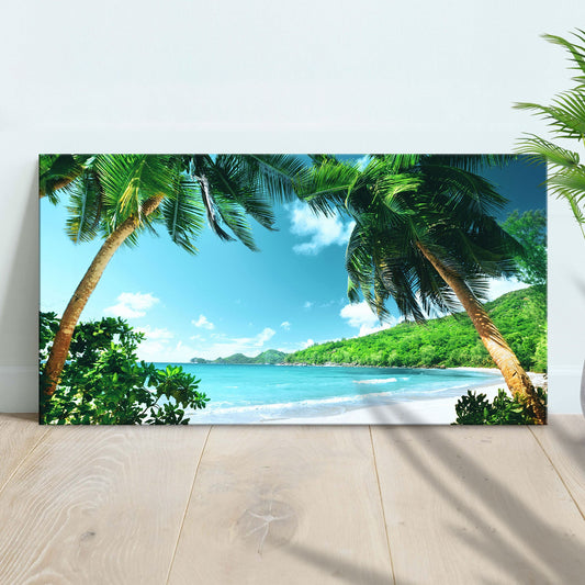 Tropical Tranquility Coconut Trees and Tropical Beach Canvas Wall Art