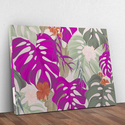 Tropical Foliage Fiesta Colorful Monstera Tropical Leaves Canvas Wall Art