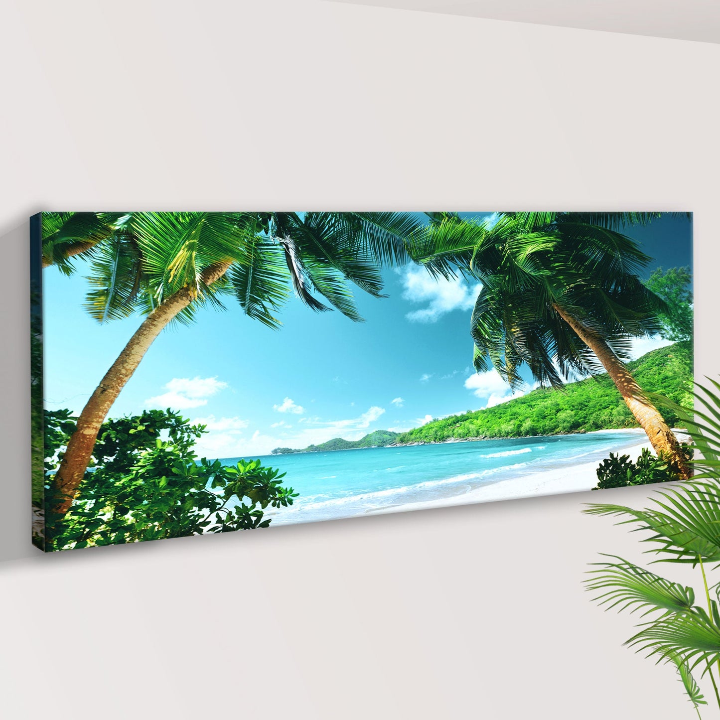 Tropical Tranquility Coconut Trees and Tropical Beach Canvas Wall Art