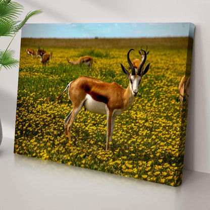 Antelopes in Springtime  Canvas Wall Art with Wildlife