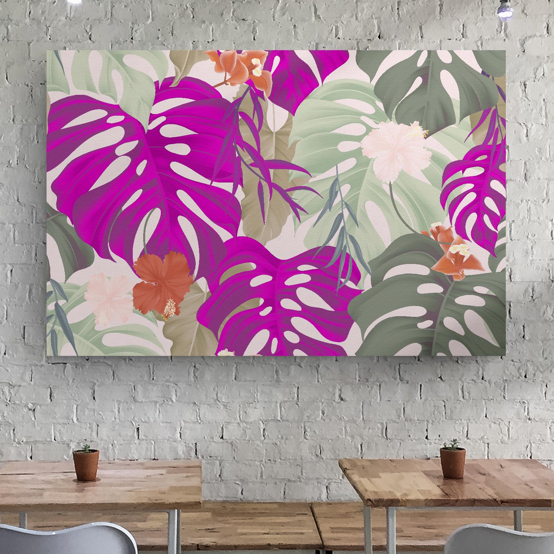 Tropical Foliage Fiesta Colorful Monstera Tropical Leaves Canvas Wall Art