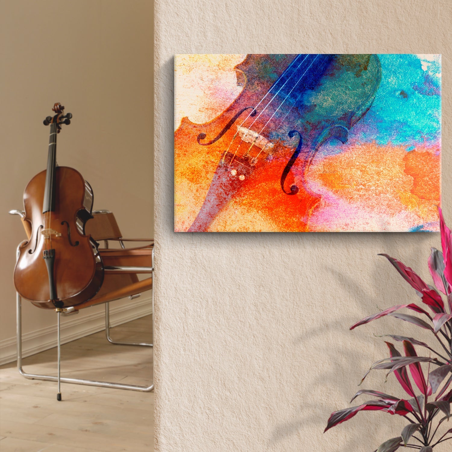 Retro Reverie Cello Retro Canvas Wall Art