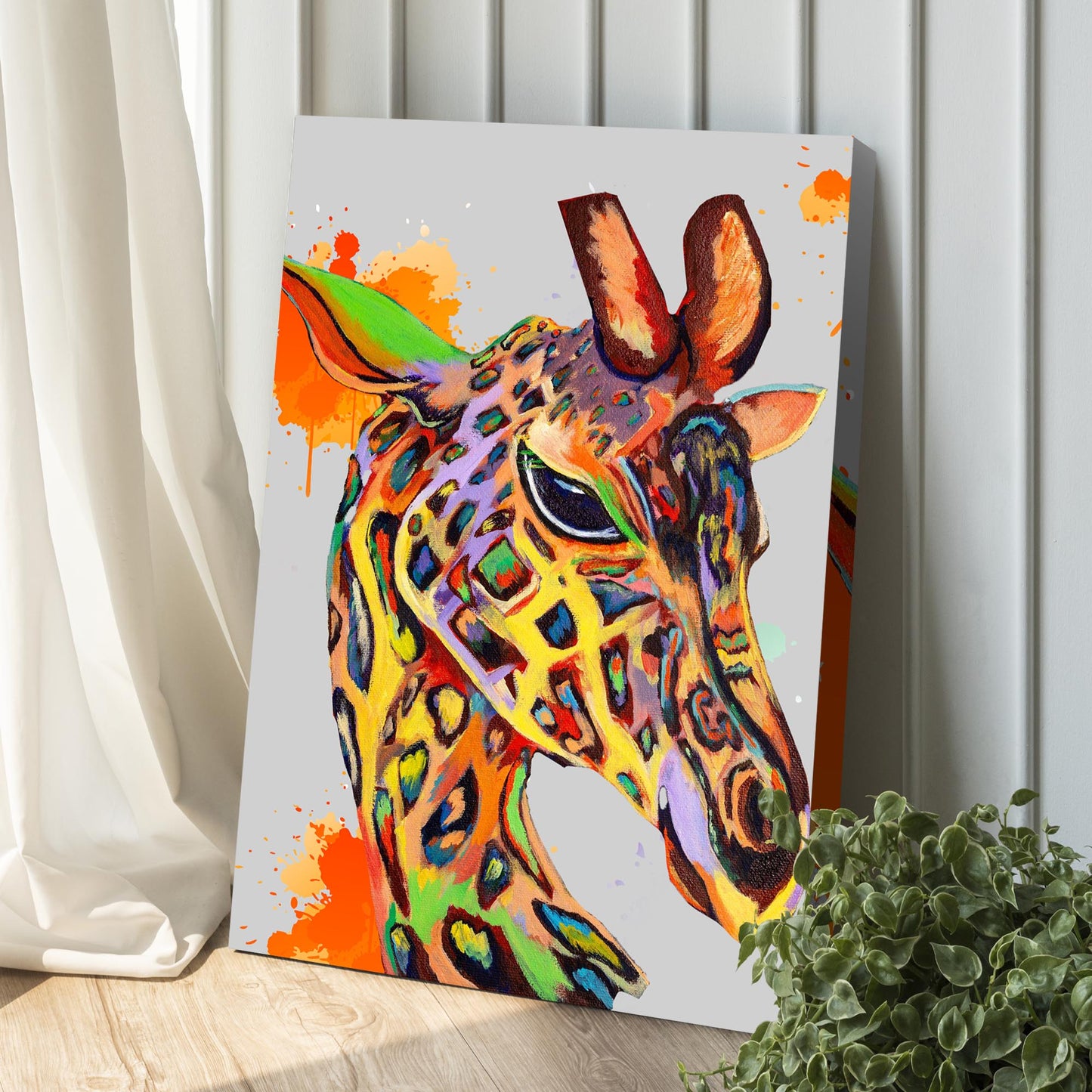 Abstract Watercolor Safari  Wall Art with Giraffe Portrait