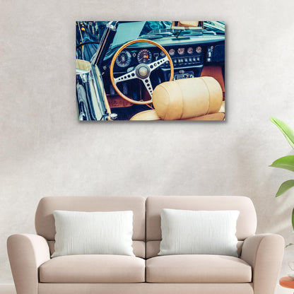 Nostalgic Drive Classic Car Retro Dashboard Canvas Wall Art