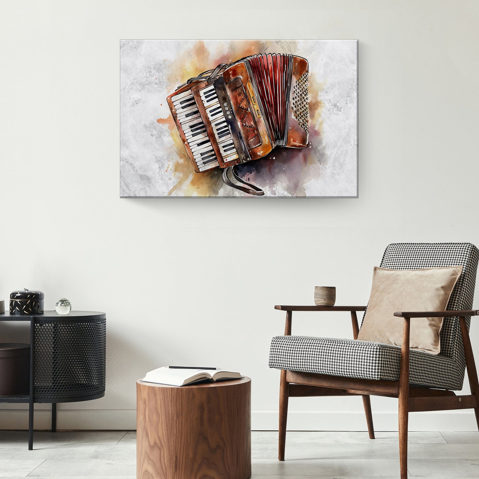 Accordion in Serene Watercolor Wall Art with Flowing Elegance
