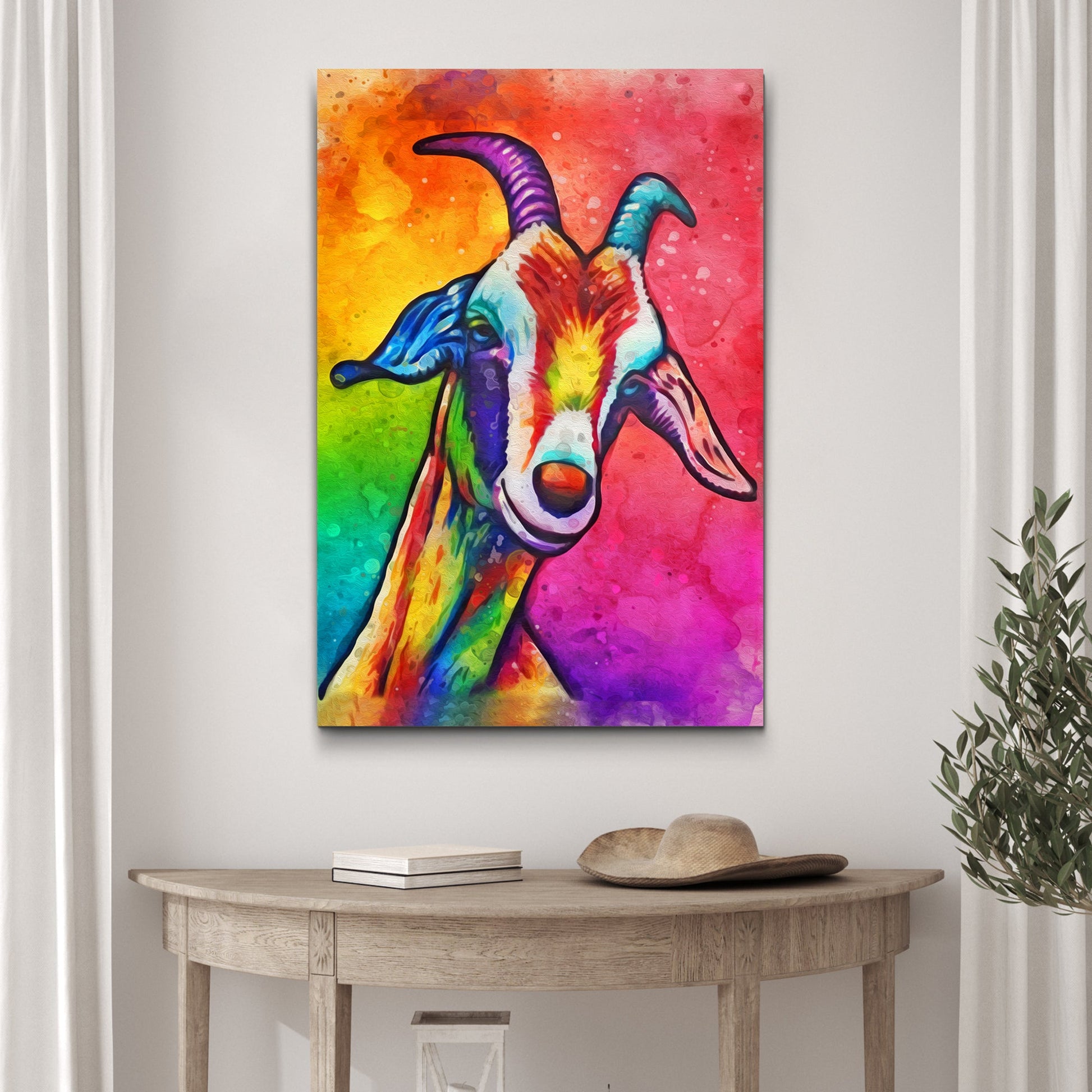 Horned Spectrum Colorful Splash Horned Goat Canvas Wall Art