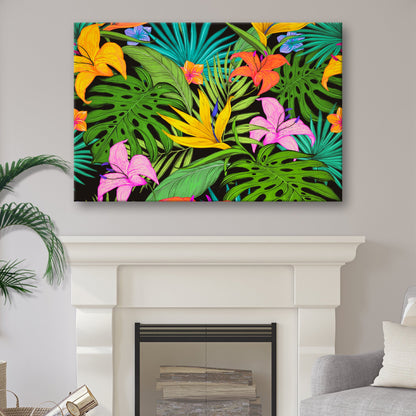 Vibrant Botanical Medley Colorful Tropical Plants Canvas Wall Art