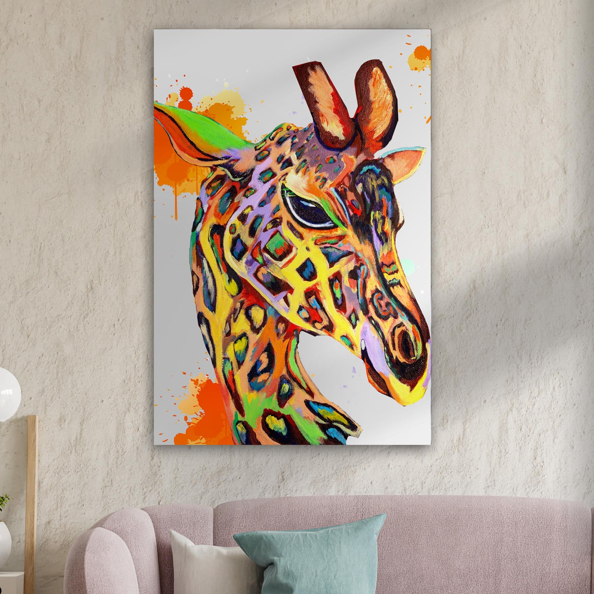 Abstract Watercolor Safari  Wall Art with Giraffe Portrait