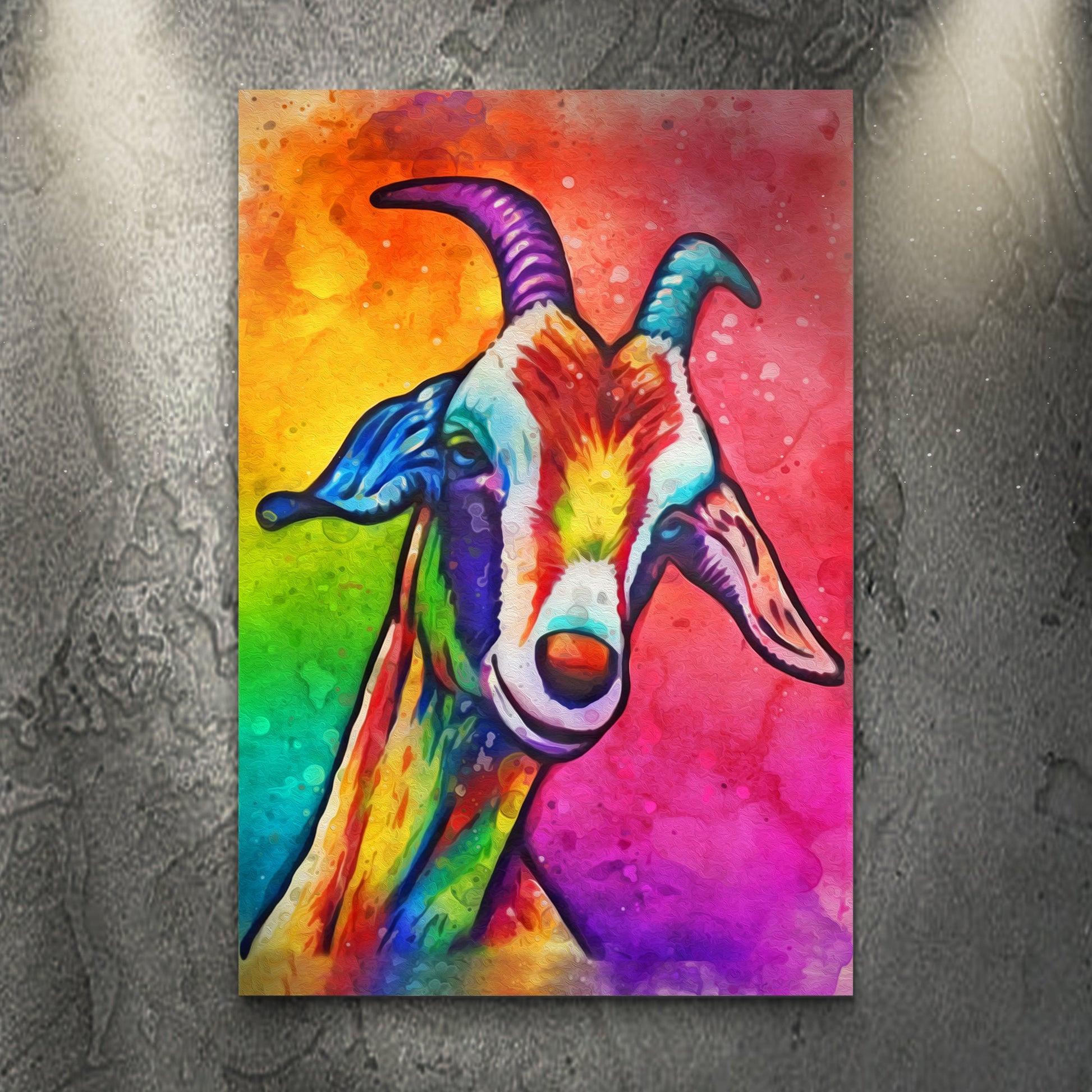 Horned Spectrum Colorful Splash Horned Goat Canvas Wall Art