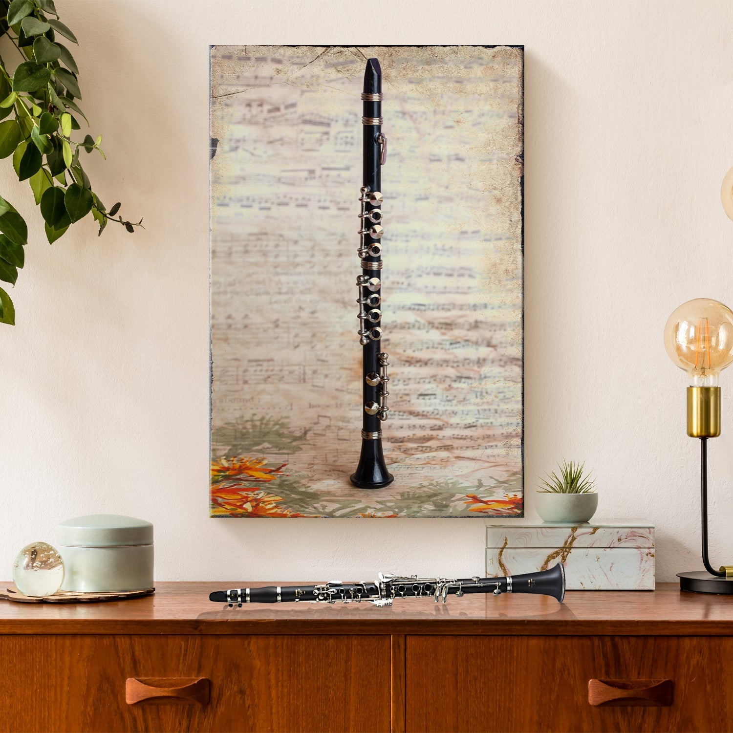 Rustic Serenade Clarinet Rustic Canvas Wall Art
