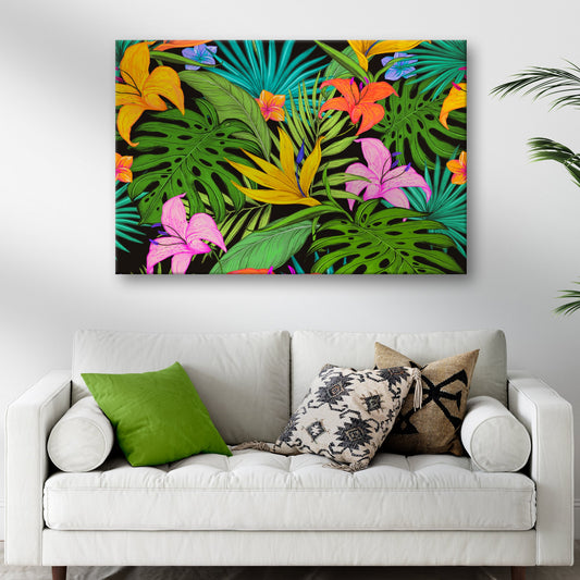 Vibrant Botanical Medley Colorful Tropical Plants Canvas Wall Art