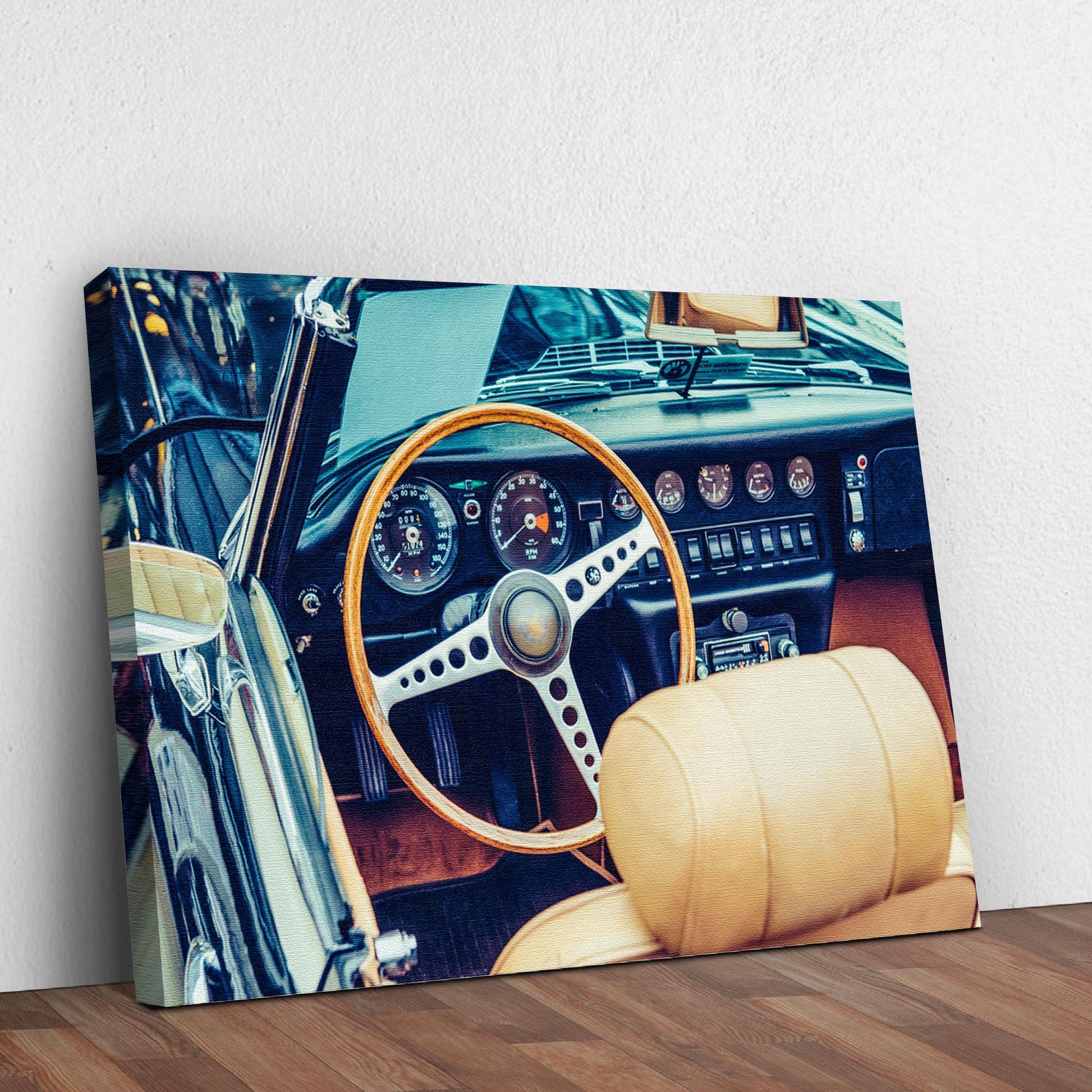 Nostalgic Drive Classic Car Retro Dashboard Canvas Wall Art