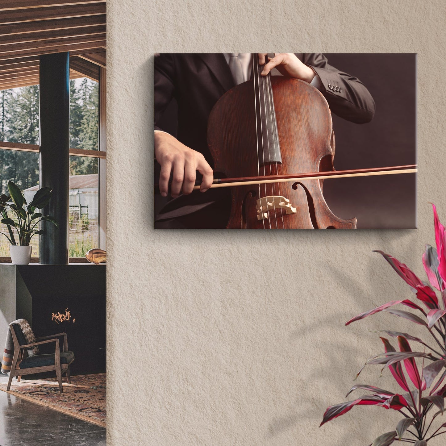 Grunge Serenade Cello Grunge Canvas Wall Art