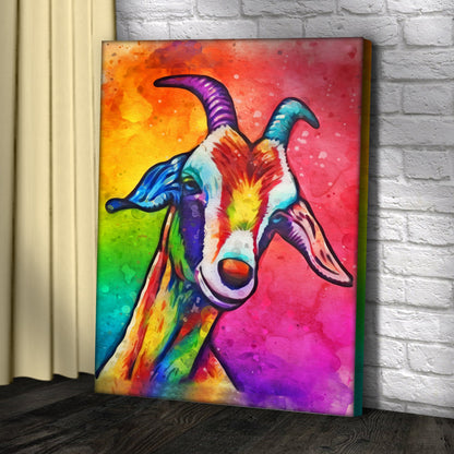Horned Spectrum Colorful Splash Horned Goat Canvas Wall Art